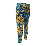 Blue And Gold Bohemian Mandala Print Men's Compression Pants