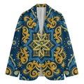Blue And Gold Bohemian Mandala Print Men's Cotton Blazer