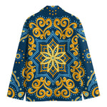 Blue And Gold Bohemian Mandala Print Men's Cotton Blazer