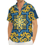 Blue And Gold Bohemian Mandala Print Men's Deep V-Neck Shirt