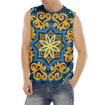 Blue And Gold Bohemian Mandala Print Men's Fitness Tank Top