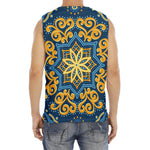 Blue And Gold Bohemian Mandala Print Men's Fitness Tank Top