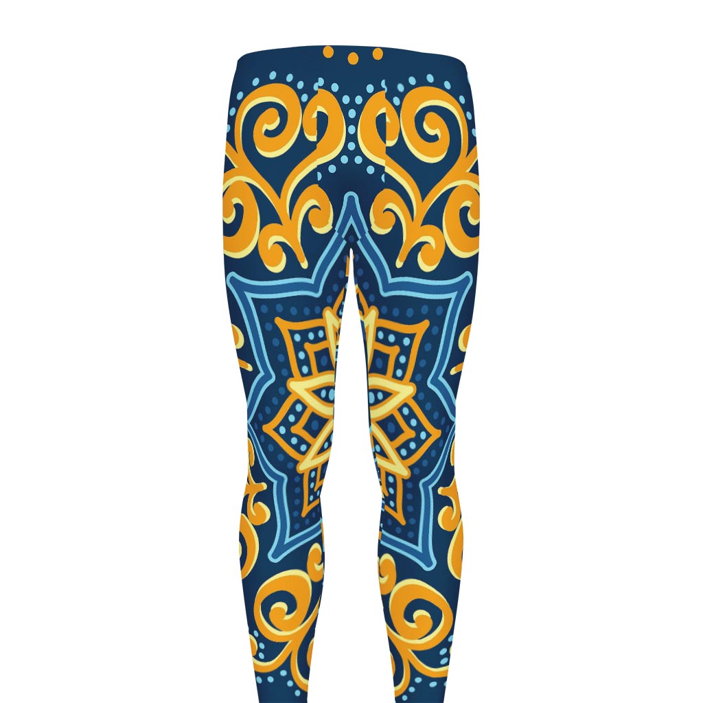 Blue And Gold Bohemian Mandala Print Men's leggings