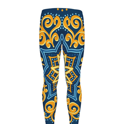 Blue And Gold Bohemian Mandala Print Men's leggings