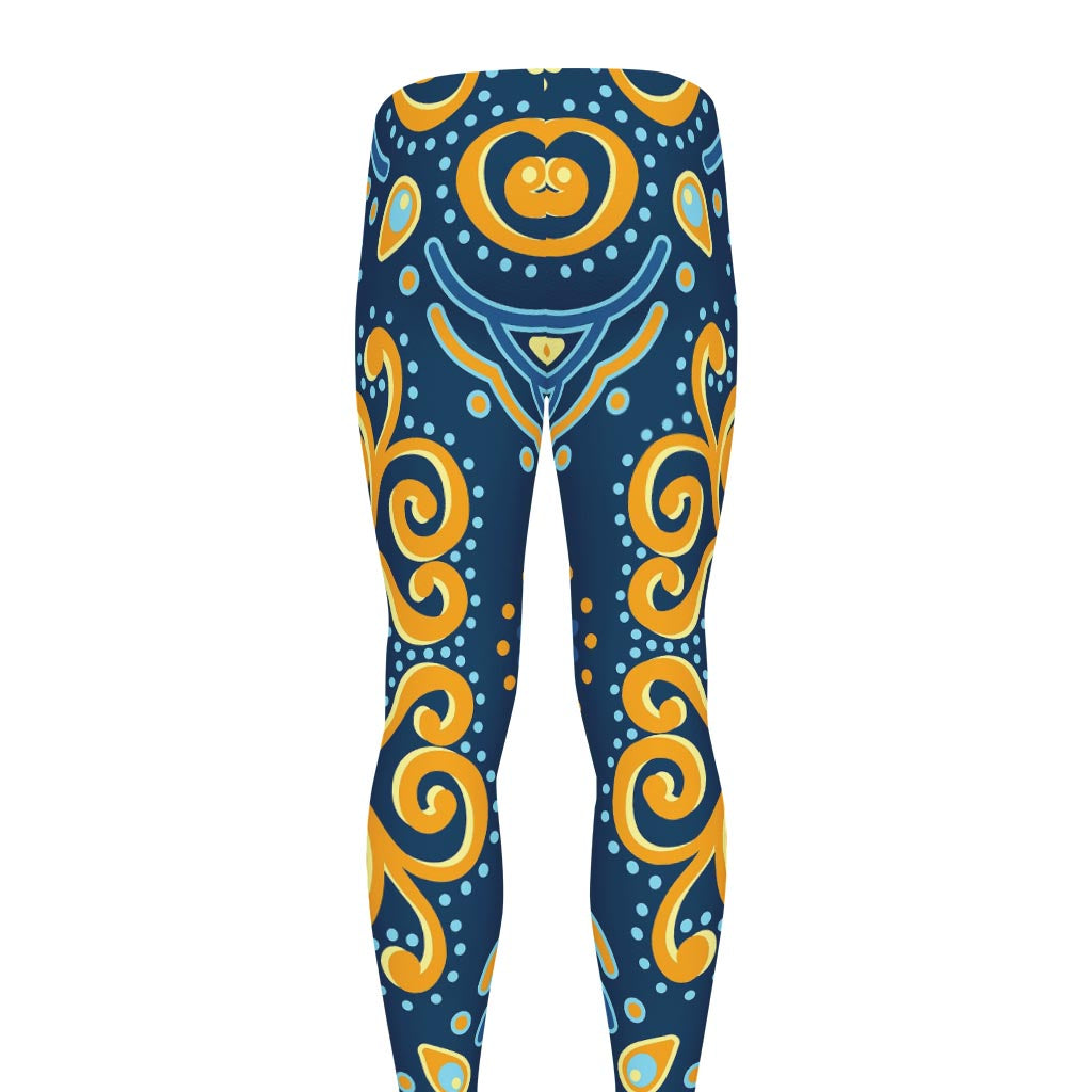 Blue And Gold Bohemian Mandala Print Men's leggings