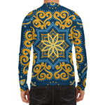 Blue And Gold Bohemian Mandala Print Men's Long Sleeve Rash Guard