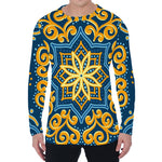 Blue And Gold Bohemian Mandala Print Men's Long Sleeve T-Shirt