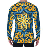 Blue And Gold Bohemian Mandala Print Men's Long Sleeve T-Shirt