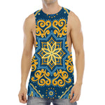 Blue And Gold Bohemian Mandala Print Men's Muscle Tank Top