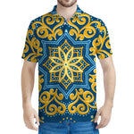 Blue And Gold Bohemian Mandala Print Men's Polo Shirt