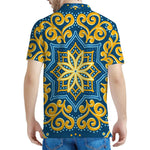 Blue And Gold Bohemian Mandala Print Men's Polo Shirt