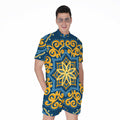 Blue And Gold Bohemian Mandala Print Men's Romper