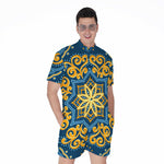 Blue And Gold Bohemian Mandala Print Men's Rompers