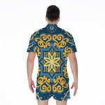 Blue And Gold Bohemian Mandala Print Men's Rompers