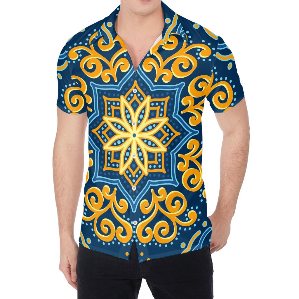 Blue And Gold Bohemian Mandala Print Men's Shirt