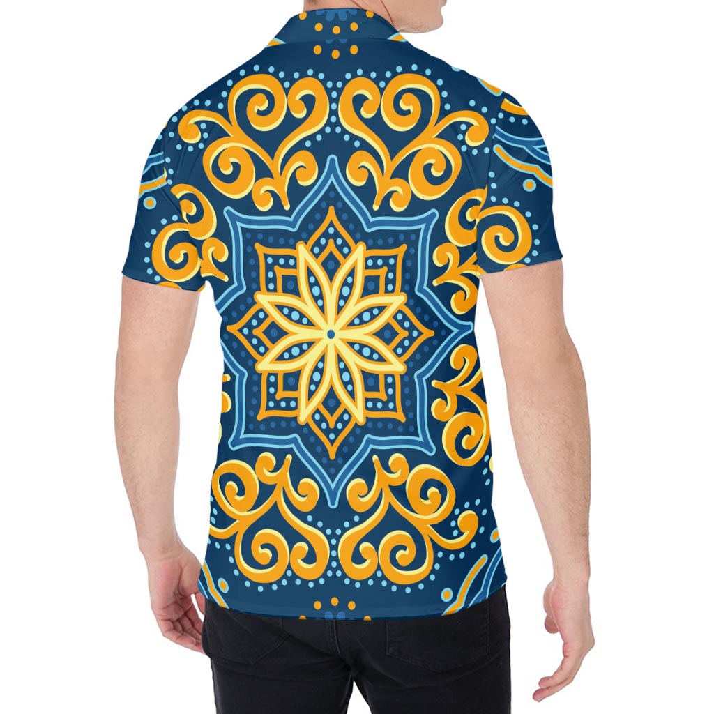 Blue And Gold Bohemian Mandala Print Men's Shirt