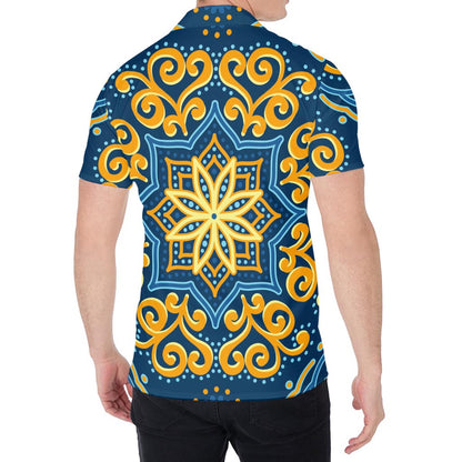 Blue And Gold Bohemian Mandala Print Men's Shirt