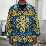 Blue And Gold Bohemian Mandala Print Men's Shirt Jacket