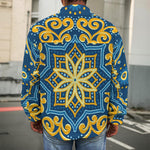 Blue And Gold Bohemian Mandala Print Men's Shirt Jacket