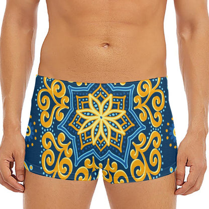 Blue And Gold Bohemian Mandala Print Men's Short Boxer Briefs