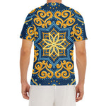 Blue And Gold Bohemian Mandala Print Men's Short Sleeve Rash Guard