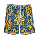 Blue And Gold Bohemian Mandala Print Men's Sports Shorts