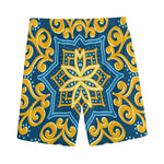 Blue And Gold Bohemian Mandala Print Men's Sports Shorts