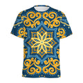 Blue And Gold Bohemian Mandala Print Men's Athletic T-Shirt