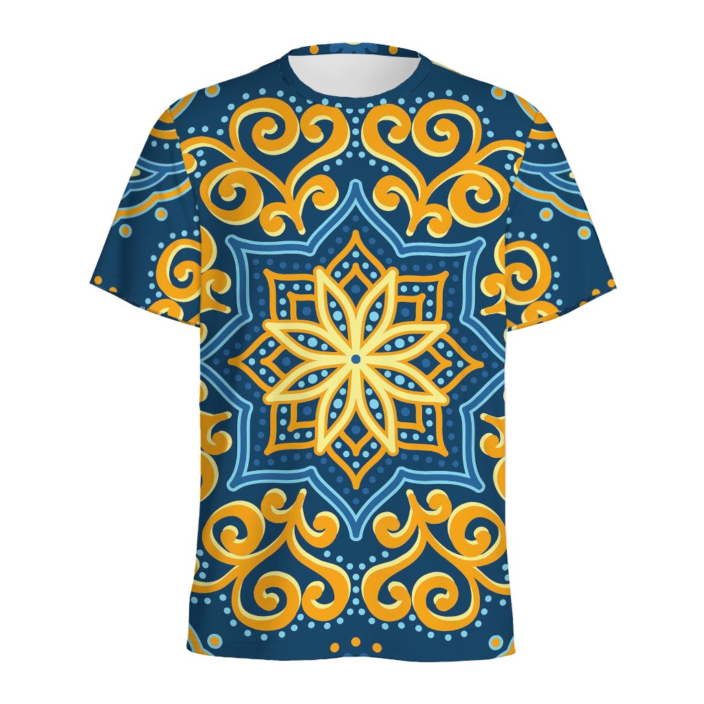 Blue And Gold Bohemian Mandala Print Men's Sports T-Shirt