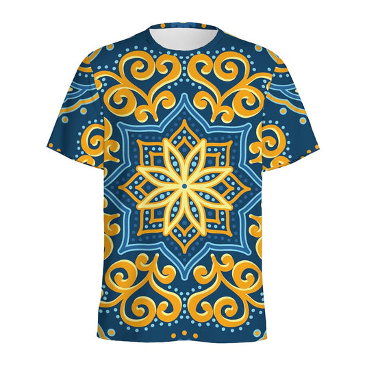 Blue And Gold Bohemian Mandala Print Men's Sports T-Shirt