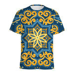 Blue And Gold Bohemian Mandala Print Men's Sports T-Shirt