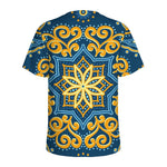 Blue And Gold Bohemian Mandala Print Men's Sports T-Shirt