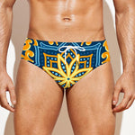 Blue And Gold Bohemian Mandala Print Men's Swim Briefs
