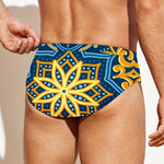 Blue And Gold Bohemian Mandala Print Men's Swim Briefs