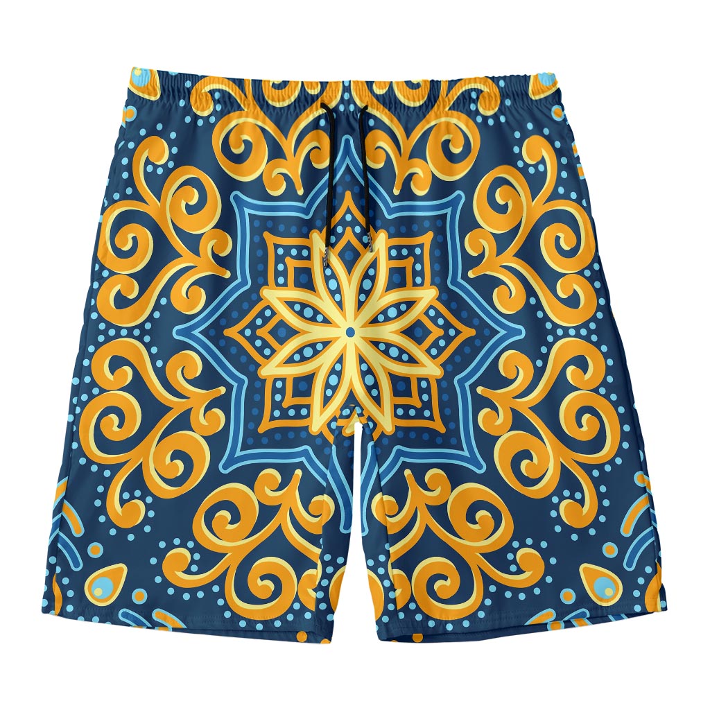 Blue And Gold Bohemian Mandala Print Men's Swim Trunks