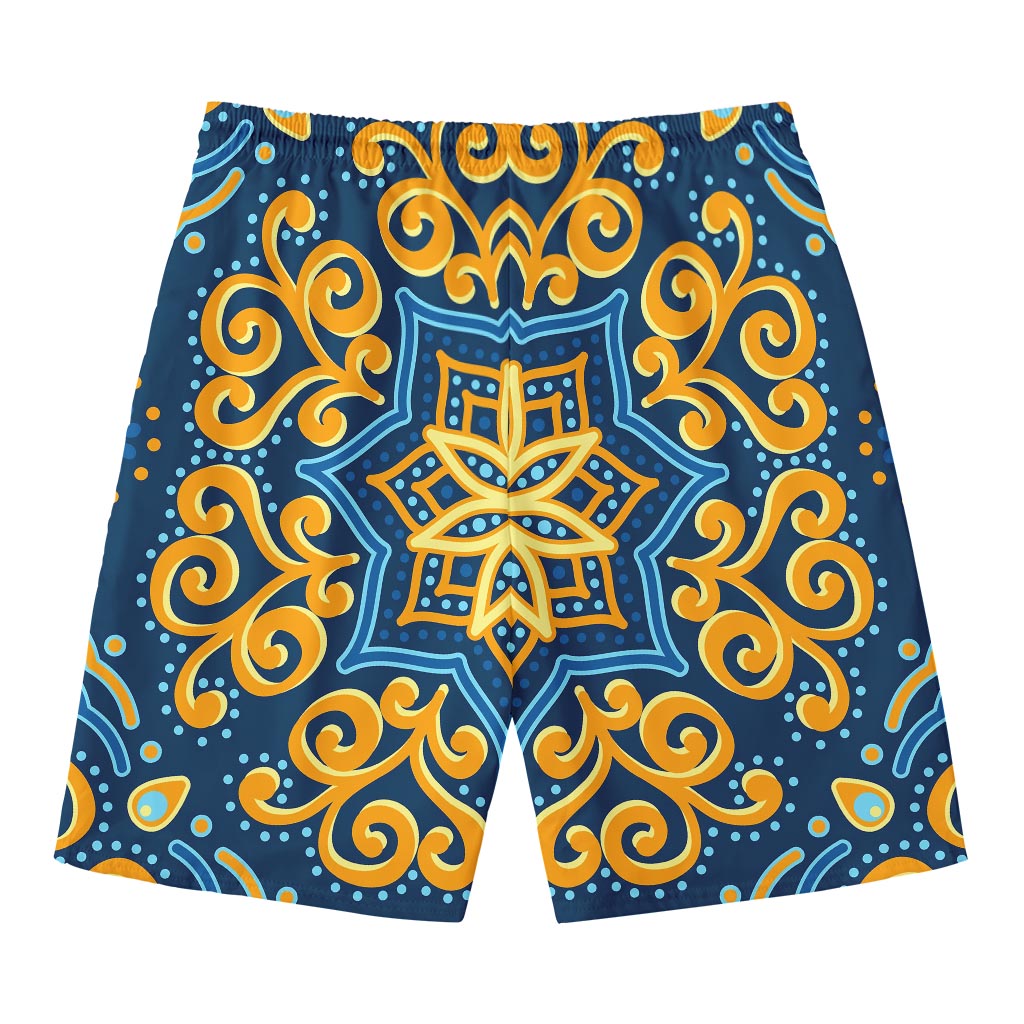 Blue And Gold Bohemian Mandala Print Men's Swim Trunks