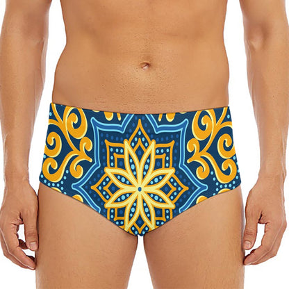 Blue And Gold Bohemian Mandala Print Men's Triangle Swim Briefs