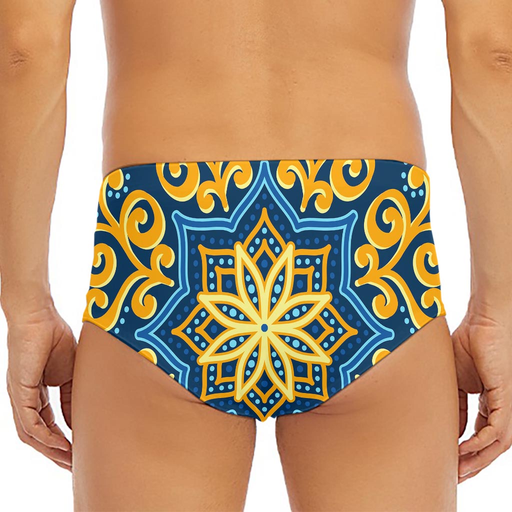 Blue And Gold Bohemian Mandala Print Men's Triangle Swim Briefs