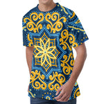 Blue And Gold Bohemian Mandala Print Men's Velvet T-Shirt