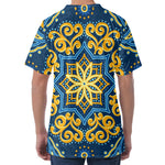 Blue And Gold Bohemian Mandala Print Men's Velvet T-Shirt