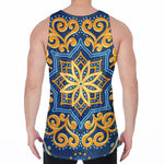 Blue And Gold Bohemian Mandala Print Men's Velvet Tank Top