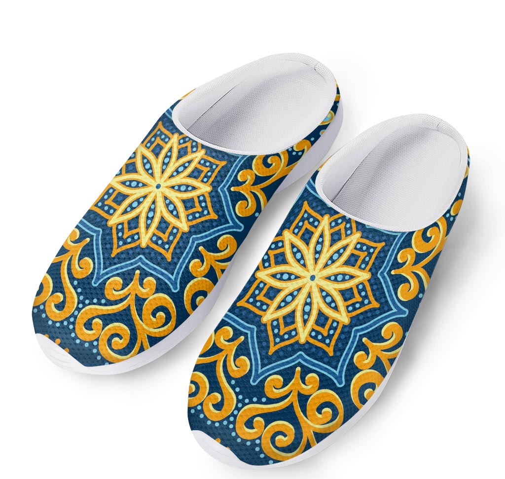 Blue And Gold Bohemian Mandala Print Mesh Casual Shoes