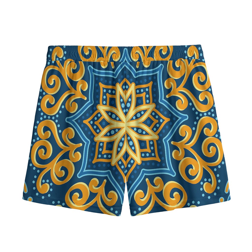 Blue And Gold Bohemian Mandala Print Mesh Shorts