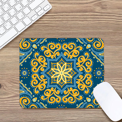 Blue And Gold Bohemian Mandala Print Mouse Pad