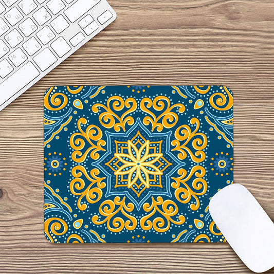 Blue And Gold Bohemian Mandala Print Mouse Pad