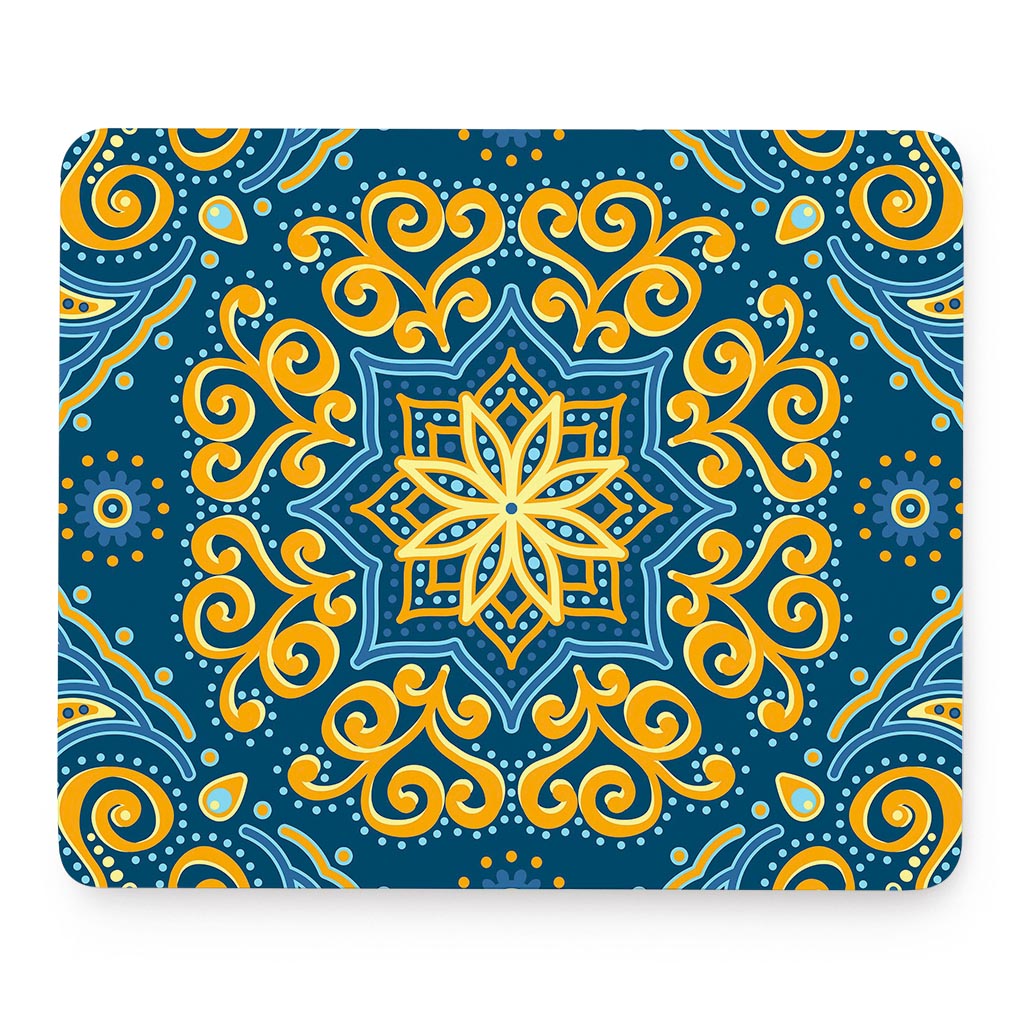 Blue And Gold Bohemian Mandala Print Mouse Pad