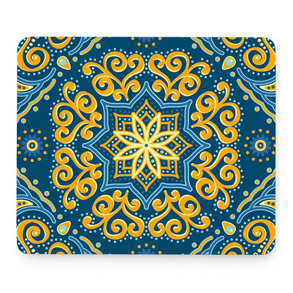 Blue And Gold Bohemian Mandala Print Mouse Pad