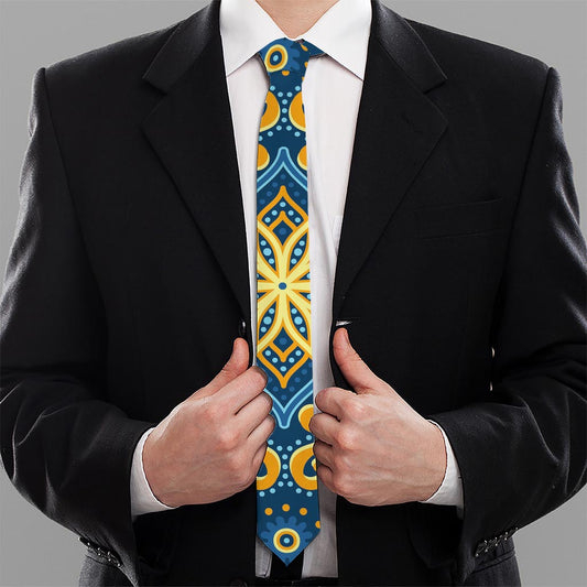 Blue And Gold Bohemian Mandala Print Necktie