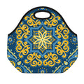 Blue And Gold Bohemian Mandala Print Neoprene Lunch Bag
