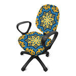 Blue And Gold Bohemian Mandala Print Office Chair Cover